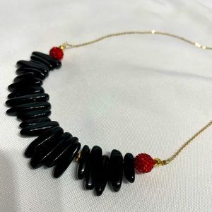 Erimish Johnny Gameday Necklace black Oblong Natural Stone Bead necklace EUC